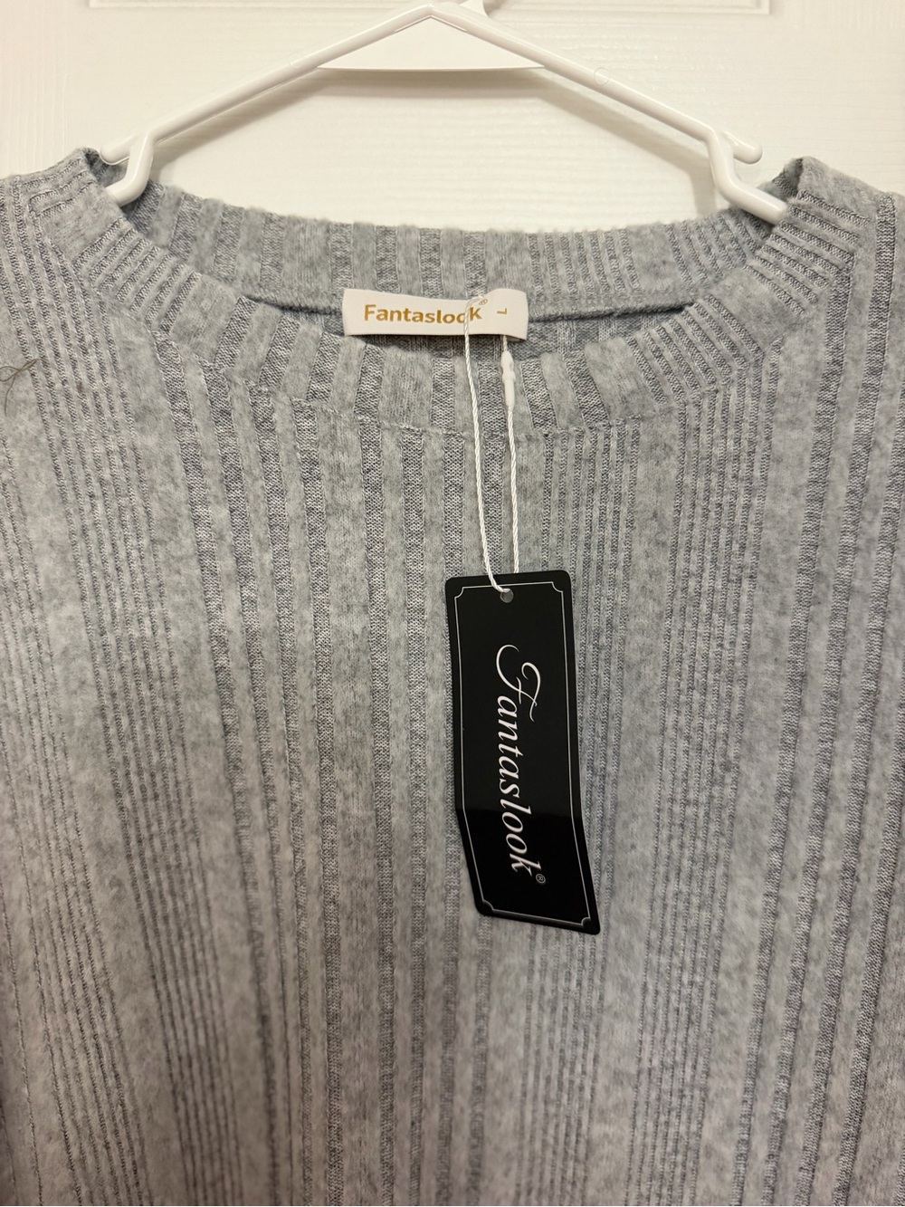 Fantaslook Light Cream gray Ribbed Long-Sleeve Women's Top - Picture 7 of 9
